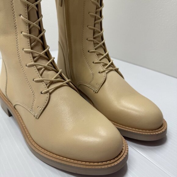 Sam Edelman Nance Boots 7M Women’s Lace Up Knee High Eggshell Leather Riding NIB - Picture 5 of 13